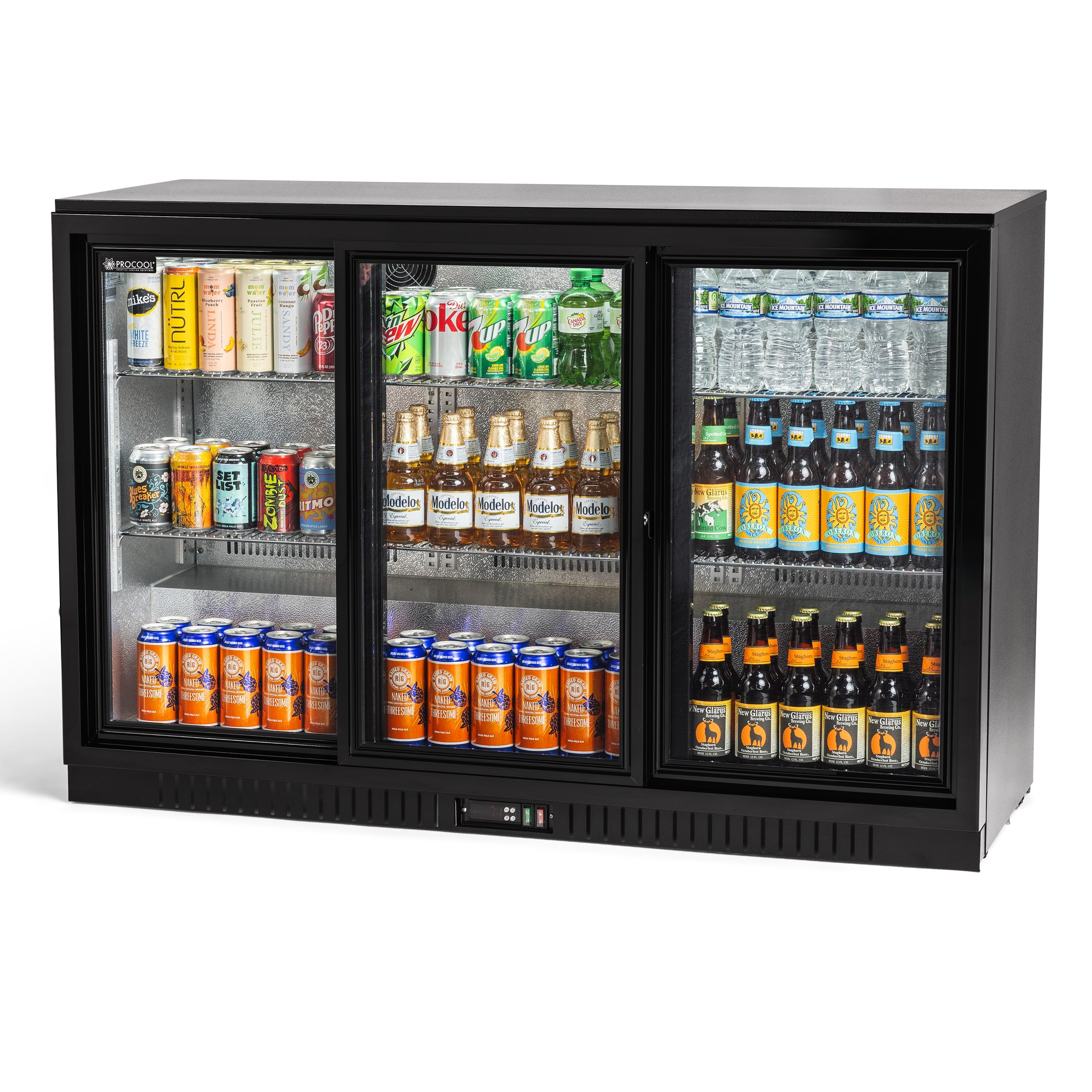 New Procool Refrigeration Sliding 3 Door Back Bar Beverage Cooler; 54" Wide Counter Height Refrigerator