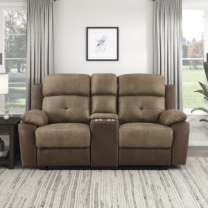 lexicon marianna polished microfiber double glider reclining loveseat, brown