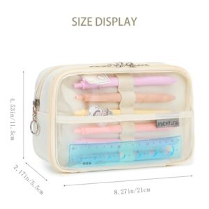 MICHTUNE Pencil Case, Large Capacity Zipper Pencil Pouch, Multi- Slot Pen Bag, Transparent Makeup Bag, Portable Office Stationery Pencil Bag (White)