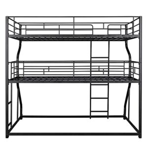 RORIGAT Metal Triple Beds Full XL Over Twin XL Over Queen Size, 3 Bunk Bed Frame with Long and Short Ladder for 3, Heavy Duty Bunk Beds for Kids Teens Adult,Black