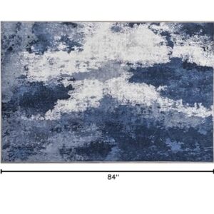 Andency Washable Area Rug 5x7, Modern Abstract Living Room Rugs, Non Slip Carpet for Bedroom Dining Room, Large Soft Satin Resistant Home Decor Rug, Blue