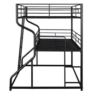 RORIGAT Metal Triple Beds Full XL Over Twin XL Over Queen Size, 3 Bunk Bed Frame with Long and Short Ladder for 3, Heavy Duty Bunk Beds for Kids Teens Adult,Black