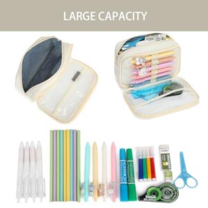 MICHTUNE Pencil Case, Large Capacity Zipper Pencil Pouch, Multi- Slot Pen Bag, Transparent Makeup Bag, Portable Office Stationery Pencil Bag (White)