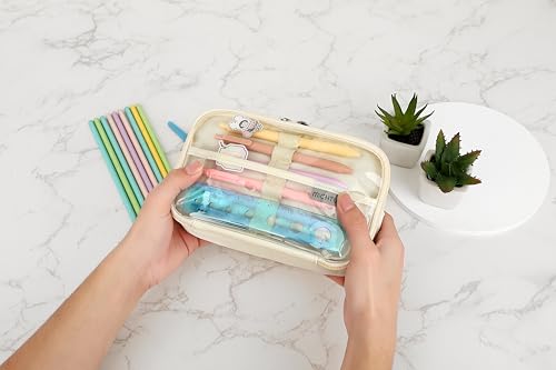 MICHTUNE Pencil Case, Large Capacity Zipper Pencil Pouch, Multi- Slot Pen Bag, Transparent Makeup Bag, Portable Office Stationery Pencil Bag (White)