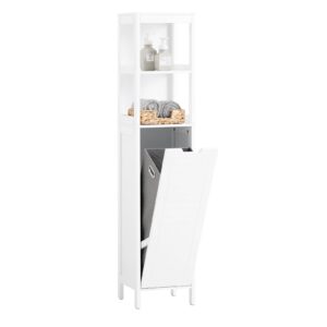 sobuy slim tall bathroom cabinet with removable laundry hamper, laundry cupboard bathroom storage cabinet, laundry cabinet with shelf, white bzr123-w