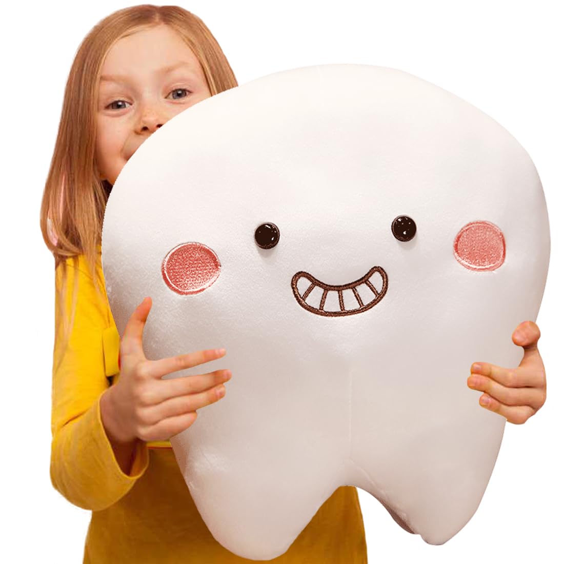 ELAINREN Cute Tooth Shape Plush Pillow Soft Tooth Stuffed Throw Pillow Fluffy Teeth Plushie Cushion for Bed/Sofa Decor Gifts,13.7''