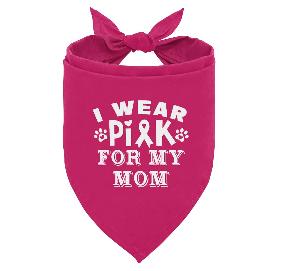 Deep Pink Dog Bandana, I Wear Pink for My Mom Cancer Ribbon Breast Cancer Dog Bandana, Pet Dog Triangle Scarf, Pet Dog Scarf Accessories, Dog Bandana for Small Medium Large Dogs (D47)