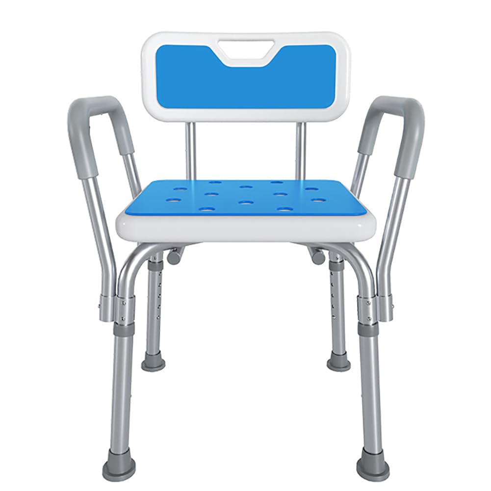 MegLob Lightweight Shower Chair Bath Stool, Aluminum Alloy Shower Chair with Backrest & Armrest, Height Adjustable Shower Bath Bench, Nonslip Bathing Bench Stool for Elderly, 330Lbs Capacity,Blue