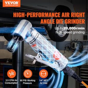 VEVOR Air Die Grinder, 1/4" Right Angle Die Grinder 20000RPM, Lightweight, Ball Bearing Construction, 24PCS Discs for Grinding, Polishing, Deburring, Rust Removal