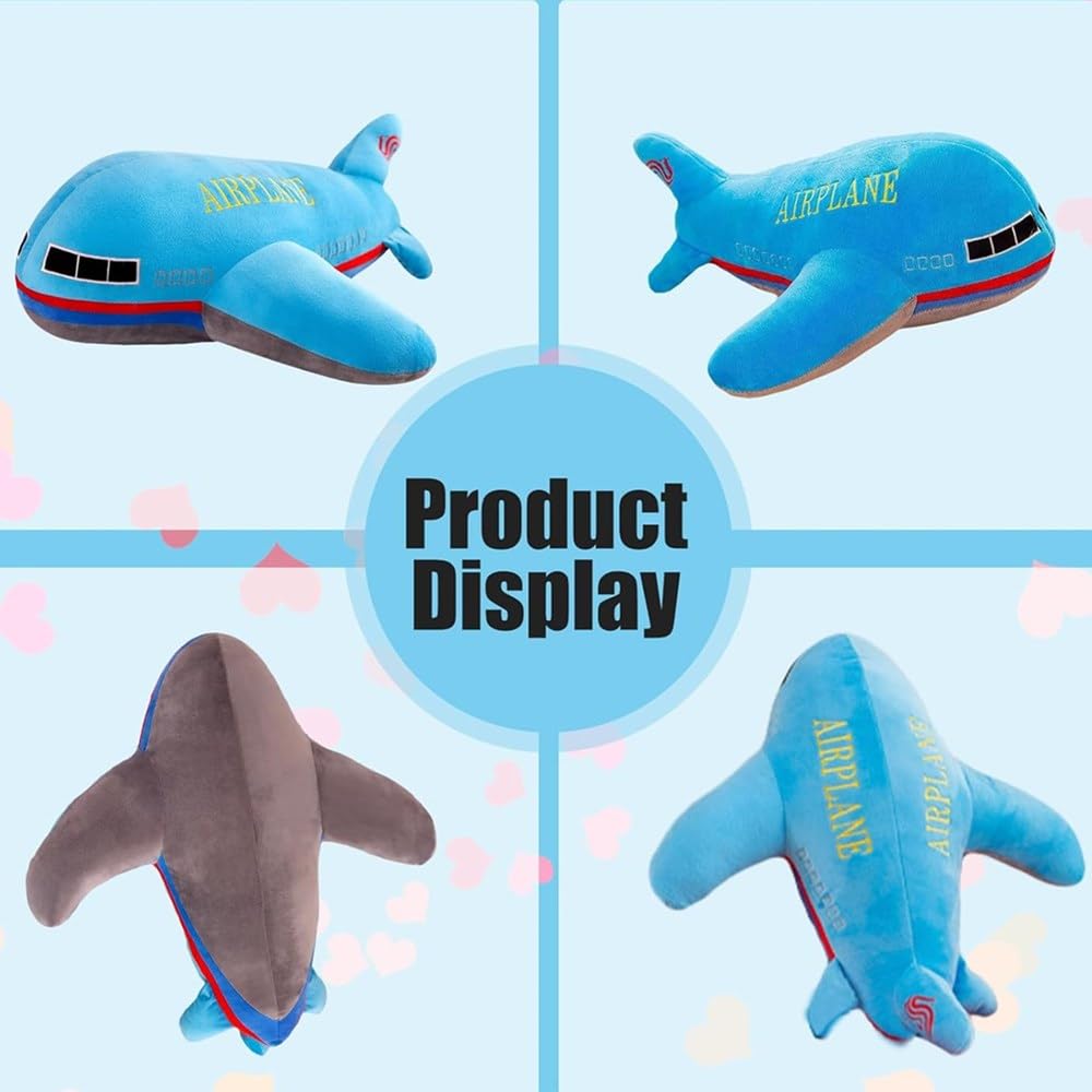 OUKEYI 15.7"/40cm Airplane Plush Stuffed Aircraft Pillow Model Plane Toys,Blue Stuffed Kids Plush Adorable Back Pillow Model Gifts