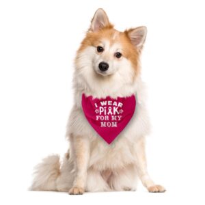 Deep Pink Dog Bandana, I Wear Pink for My Mom Cancer Ribbon Breast Cancer Dog Bandana, Pet Dog Triangle Scarf, Pet Dog Scarf Accessories, Dog Bandana for Small Medium Large Dogs (D47)