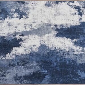 Andency Washable Area Rug 5x7, Modern Abstract Living Room Rugs, Non Slip Carpet for Bedroom Dining Room, Large Soft Satin Resistant Home Decor Rug, Blue