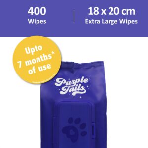 Purple Tails Dog Wipes – 400 Dog Wipes for Paws and Butt, Fur, Ears – Plant-Based Dog Paw Wipes – Cleaning Wipes for Pets – Puppy Wipes with Aloe Vera, Shea Butter – 4 x 100 Pack