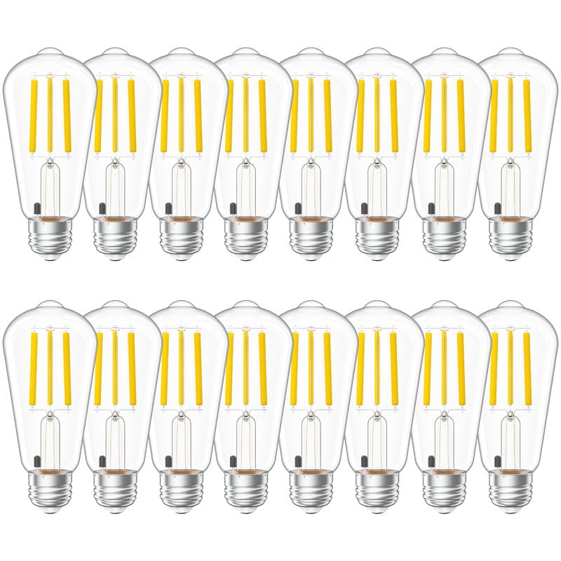 Sunco 16 Pack Dusk to Dawn Indoor Residential Vintage LED Edison Bulbs 75W Equivalent 7W, 850 Lumens Non-Dimmable ST58 Filament 4000K Cool White, E26 Medium Base 120V Clear Glass Light Bulbs