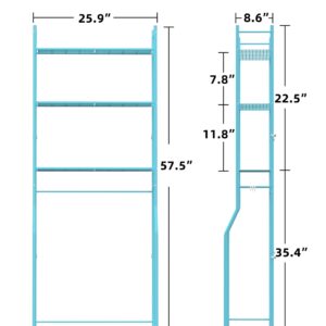 Livilord Over The Toilet Storage, 3-Tier Metal Bathroom Shelves, Freestanding above Toilet Storage Shelf with 4 Hooks for Bathroom, Blue