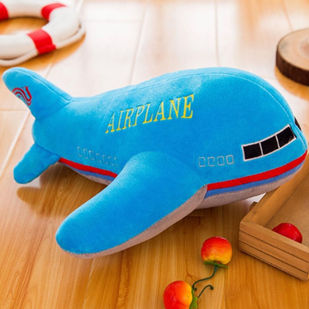 OUKEYI 15.7"/40cm Airplane Plush Stuffed Aircraft Pillow Model Plane Toys,Blue Stuffed Kids Plush Adorable Back Pillow Model Gifts