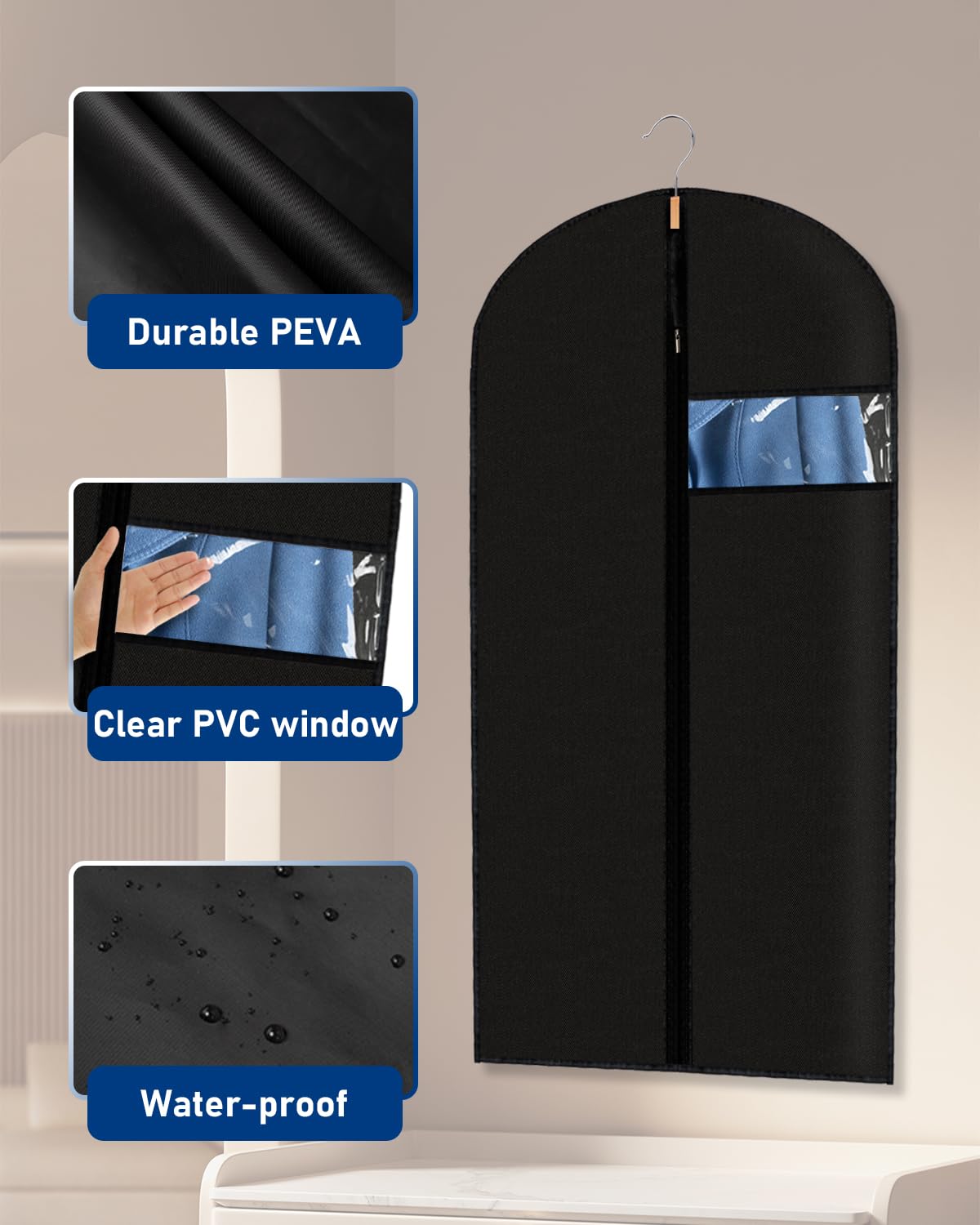 Garment Bags Suit Bags 24 x 43 Inch, 9 Packs Garment Covers for Hanging Clothes on Closet or Travel, PEVA (70GSM) Suit Covers for Storage Suits, T-shirts and Jackets