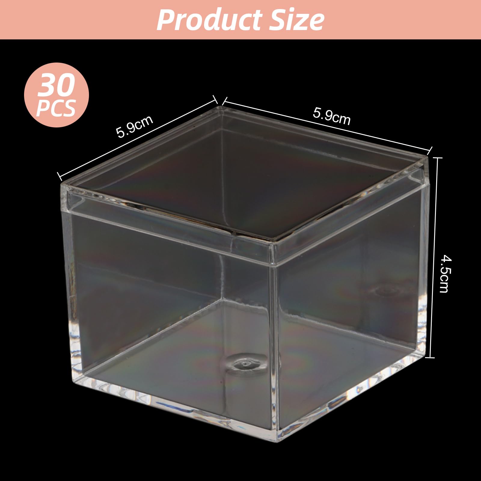 MUXHEL 30 Pcs Clear Acrylic Boxes, 2.1" x 2.1" x 1.7" Small Acrylic Box with Lid, Plastic Acrylic Gift Boxes for Display Tiny Jewelry and Collecting Action Figures Toys