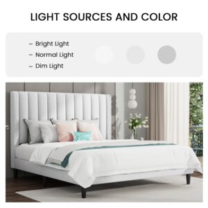 SHA CERLIN Queen Bed Frame/Velvet Upholstered Platform Bed Frame with Headboard/Strong Wood Slats Support/Mattress Foundation/No Box Spring Needed/Easy Assembly/White