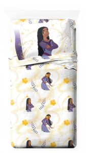 jay franco disney wish twin size sheet set - super soft kids 3 piece bedding set features asha, valentino, & wishing star - microfiber sheets includes reversible pillow cover