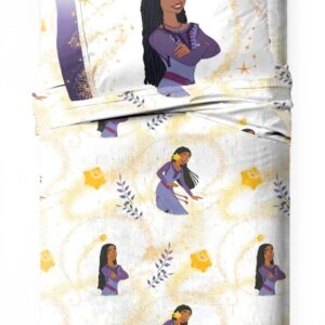 Jay Franco Disney Wish Twin Size Sheet Set - Super Soft Kids 3 Piece Bedding Set Features Asha, Valentino, & Wishing Star - Microfiber Sheets Includes Reversible Pillow Cover