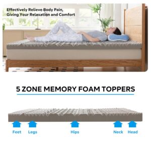 GELSEA 3 Inch Memory Foam Mattress Topper,5-Zone Bamboo Charcoal Infused Mattress Pad for Back Pain,Ventilated Soft Bed Topper,Odor Absorption (3 Inch, King)