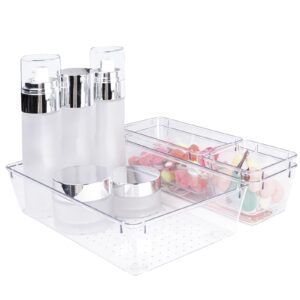 Zuihug 4 PCS Clear Plastic Drawer Organizer, Desk Drawer Divider Organizers and Storage Bins for Makeup, Jewelry, Gadgets for Kitchen, Bedroom, Bathroom, Office (9.0"x3.0"x2.2")