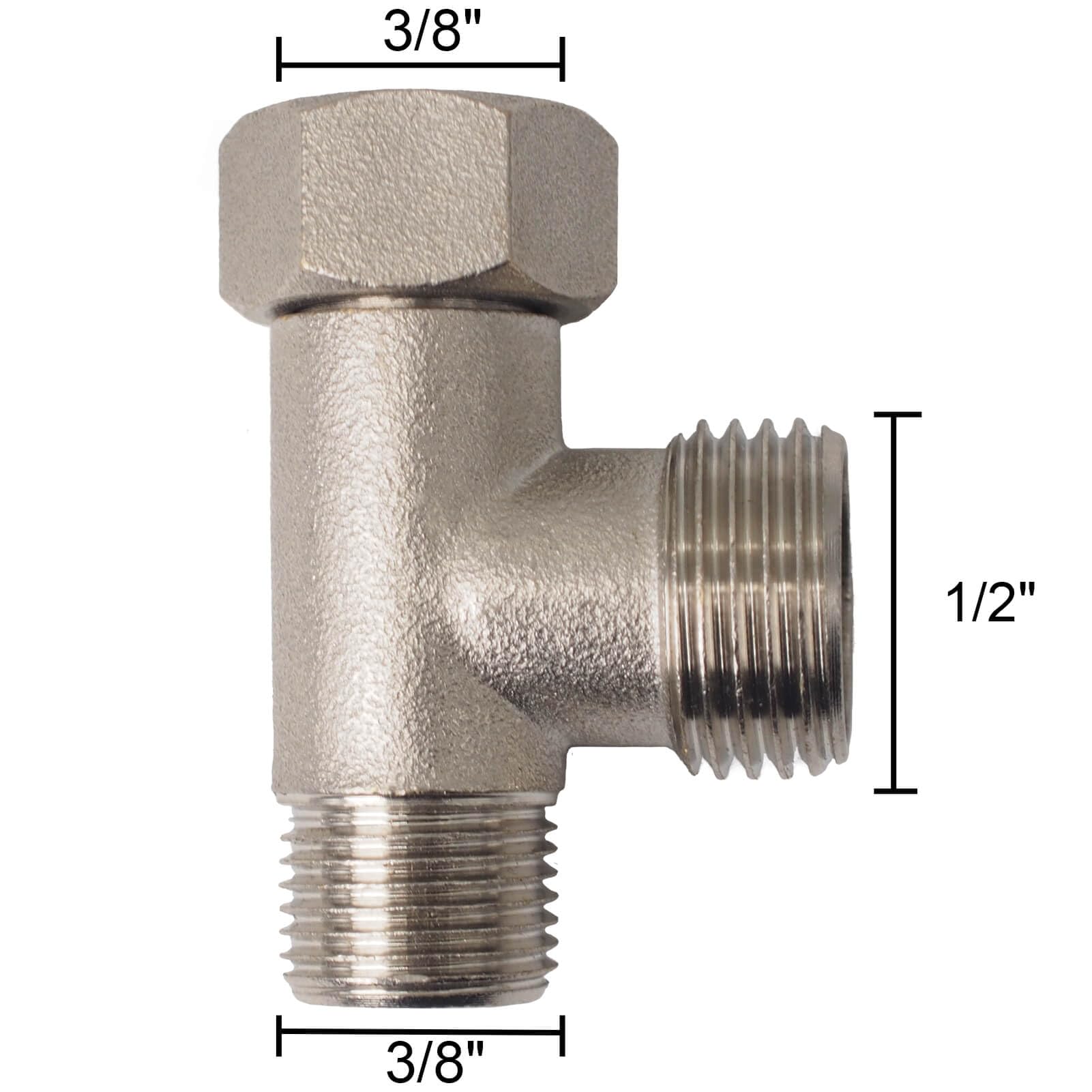 Bidet T Adapter - T Valve Adapter for Bidet, Made of Brass Coated Nickel (Thread Size 3/8 x 3/8 x 1/2 or 9/16 x 9/16 x 1/2), 3 Way Adapter or Tee Connector