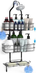 turfson hanging shower caddy over shower head,height adjustable shower organizer hanger storage rack shelf for inside rustproof bathroom wall basket with soap shampoo holder organization black