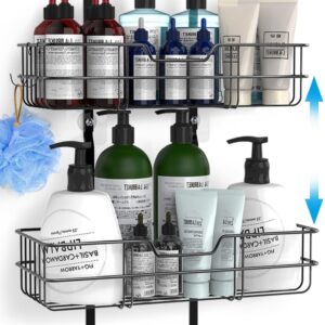 Turfson Hanging Shower Caddy Over Shower Head,Height Adjustable Shower Organizer Hanger Storage Rack Shelf For Inside Rustproof Bathroom Wall Basket With Soap Shampoo Holder Organization Black