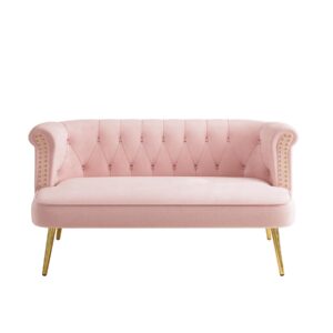 DAMAIFROM Velvet Loveseat Sofa, Modern 2 Seater Sofa with Gold Legs, 51" W Upholstered Tufted Couch for Living Room, Comfy Love Seat Small Furniture for Apartment, Small Spaces, Pink