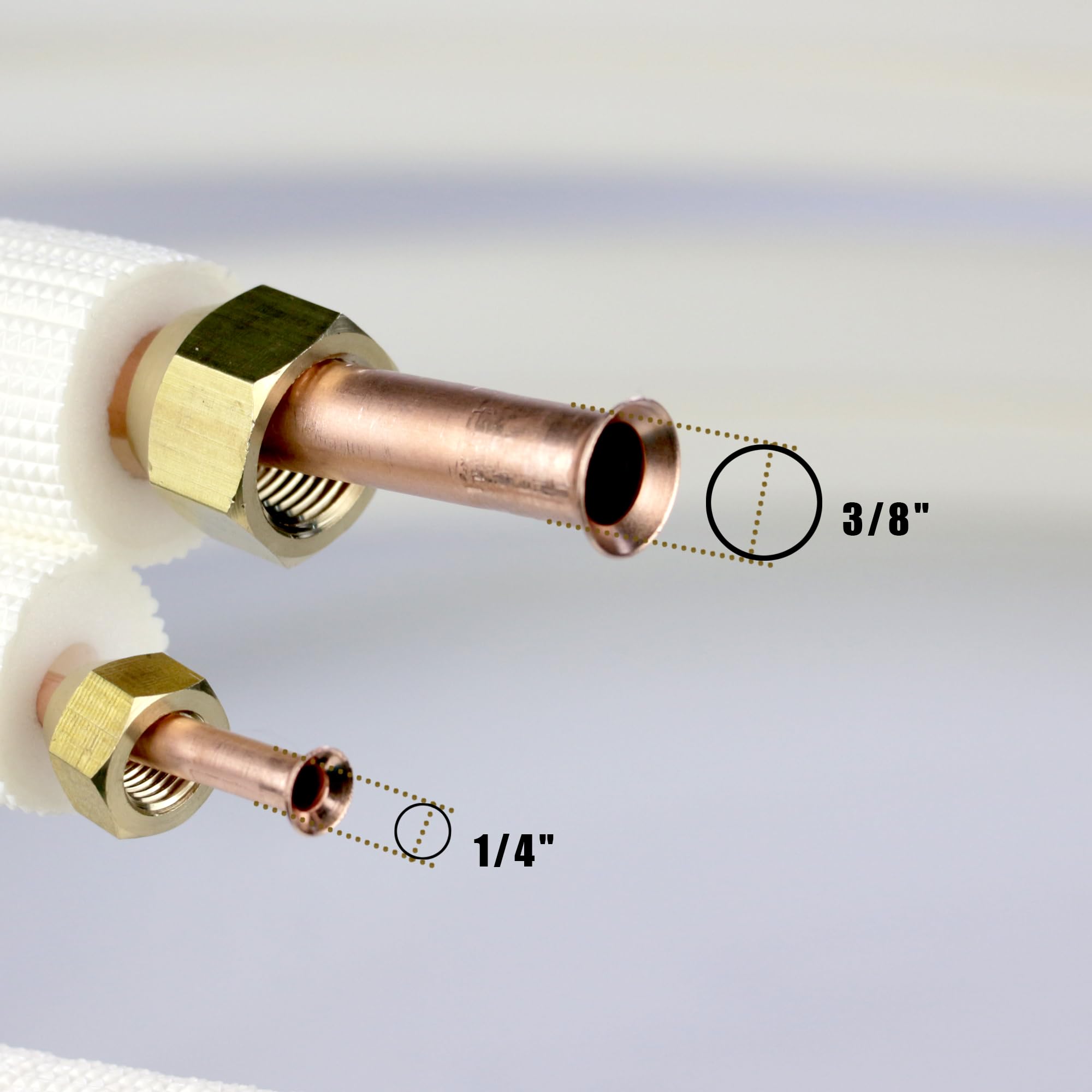 TAUROX 10FT Mini Split Line Set 1/4" & 3/8" O.D Copper Pipes Tubing and 3/8" White Thickened PE Insulation Coil, for Mini Split Air Conditioning or Heating Pump Equipment and HVAC with Flared Nuts.