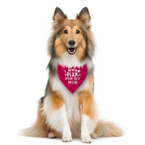 Deep Pink Dog Bandana, I Wear Pink for My Mom Cancer Ribbon Breast Cancer Dog Bandana, Pet Dog Triangle Scarf, Pet Dog Scarf Accessories, Dog Bandana for Small Medium Large Dogs (D47)