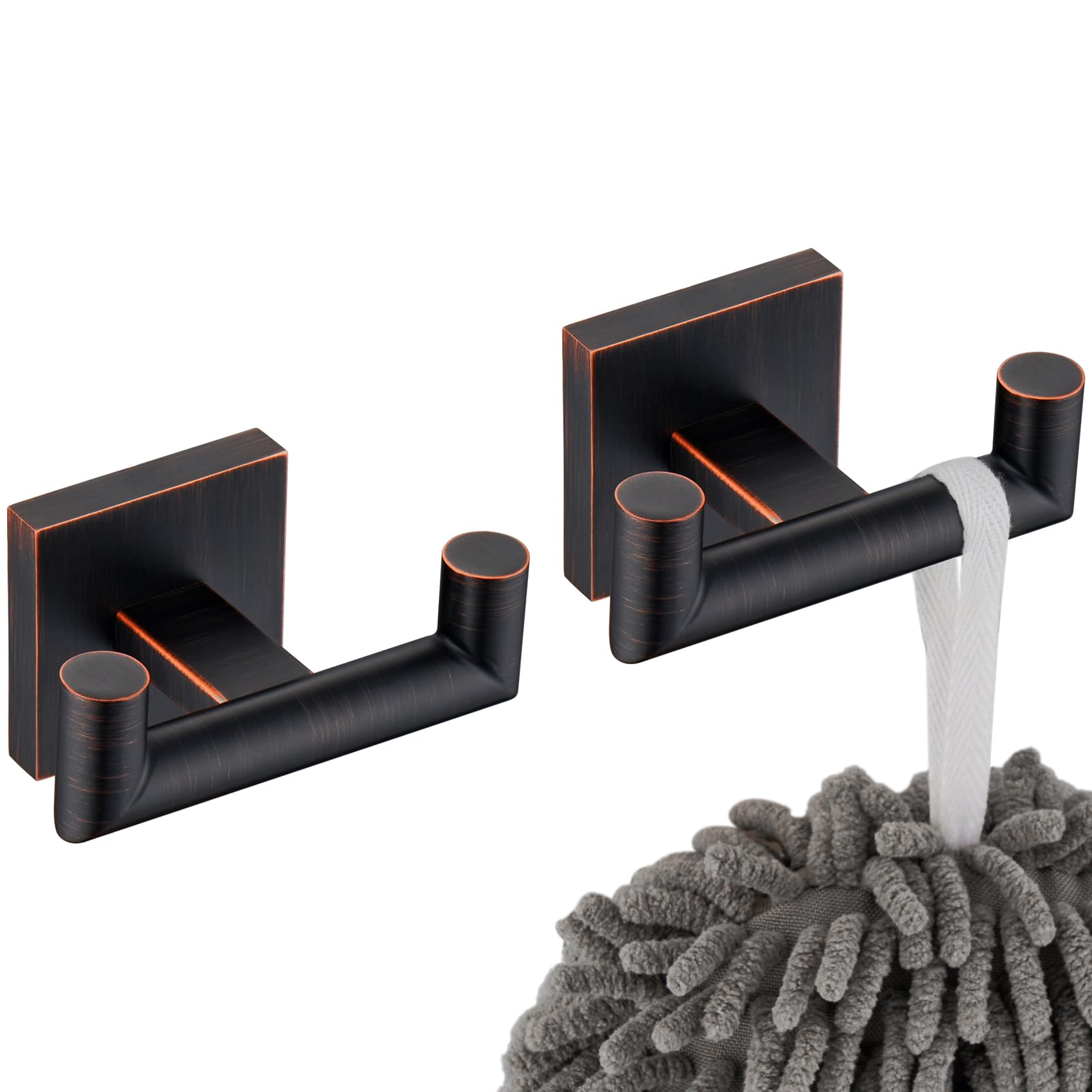 KOKOSIRI Robe Hooks Bathroom Double Towel Coat Hook for Bath Kitchen Hardware Wall Mounted, 2 Pack Oil Rubbed Bronze Stainless Steel B1015ORB-P2