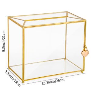 Gold Glass Card Box Wedding Card Box with Lock, Large Gift Card Box Money Box Holder for Wedding Reception, Anniversary, Birthday Party, Baby Shower, Graduation, Home Decorations