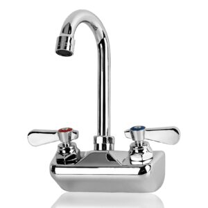 upgraded 4 inch center commercial sink faucet wall mount kitchen hand sink faucet, ceramic valve, premium brass, chrome finish, 3-1/2" gooseneck spout, easy-use dual lever