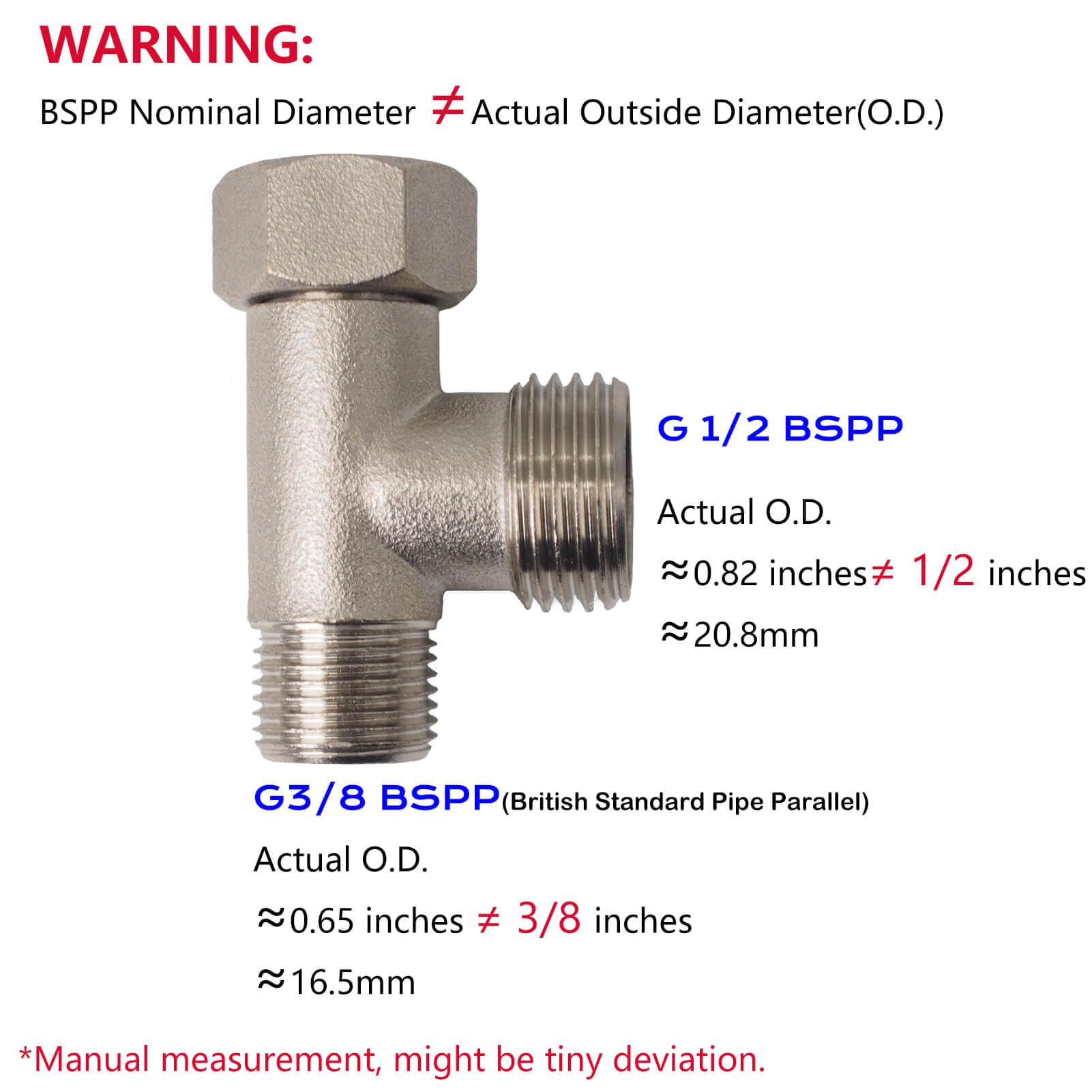 Bidet T Adapter - T Valve Adapter for Bidet, Made of Brass Coated Nickel (Thread Size 3/8 x 3/8 x 1/2 or 9/16 x 9/16 x 1/2), 3 Way Adapter or Tee Connector