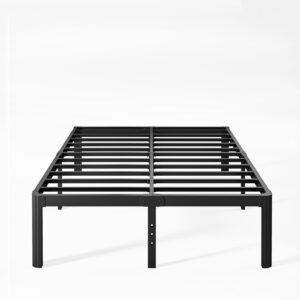 keramik 14 inch high full size bed frame no box spring needed, full bed frame metal with round edge, easy assembly, heavy duty, black