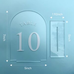 Yamesh Frosted Arch Table Numbers 1-10 White Printed for Wedding Reception Table Numbers with Stands Acrylic Table Numbers with Holders for Restaurant, Decoration, Party, Anniversary, Event(5x7 Inch)