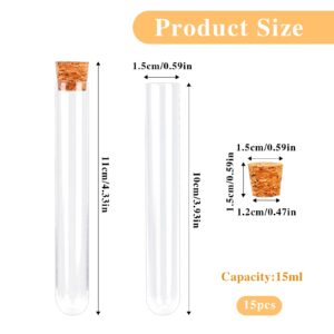 Plastic Test Tubes with Lids, 15x100mm (15ml) Clear Vials with Seal Cap Container Transparent Test Tubes with Cork Stoppers for Jewelry Seed Beads Powder Spice Liquid Storage (15 PCS)