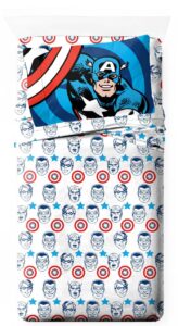 jay franco marvel comics avengers twin size sheet set - super soft kids 3 piece bedding set features captain america, falcon & bucky barnes - microfiber sheets includes reversible pillow cover