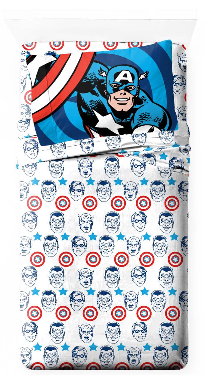 Jay Franco Marvel Comics Avengers Twin Size Sheet Set - Super Soft Kids 3 Piece Bedding Set Features Captain America, Falcon & Bucky Barnes - Microfiber Sheets Includes Reversible Pillow Cover