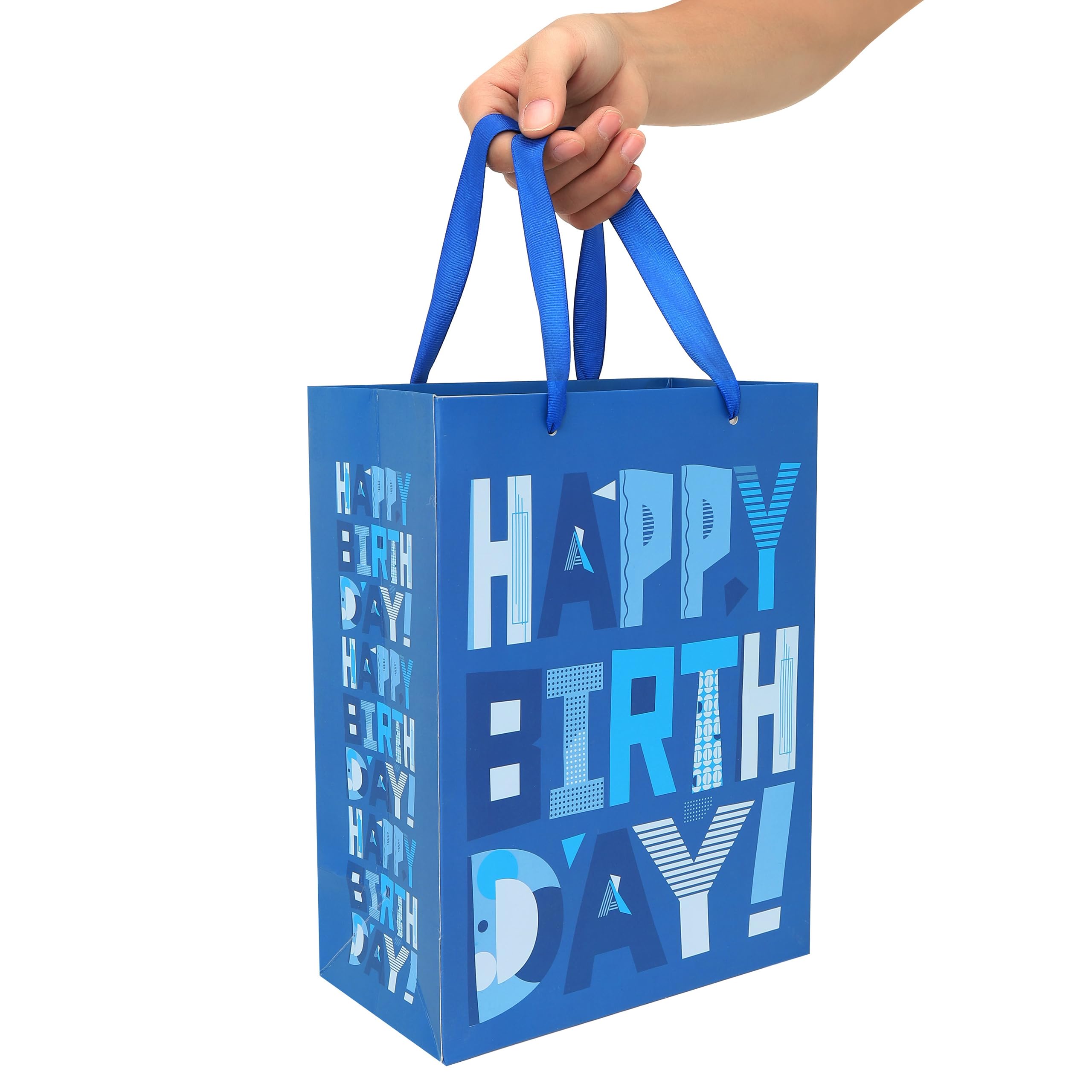 2 Pack 10.6” Medium Blue Gift Bag Set with Greeting Card and Tissue Papers (Blue Happy Birthday) for Men's Birthday Party, Kids' Parties, Baby Shower, or Baby Boy - 8.3”x4.3”x10.6”, 1 Pcs