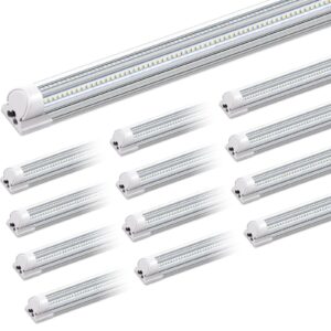 barrina 8ft led shop light, 100w 15000lm 6500k super bright white, linkable integrated t8 shop lighting with clear cover, v shape 8 foot led tube lights, ceiling lights fixtures for garage, 12 pack