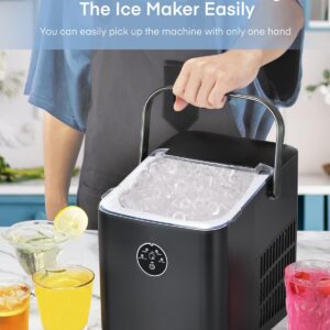 FOHERE Countertop Ice Maker with Handle, Portable Ice Machine Self-Cleaning, 28 lbs in 24Hrs, 2 Sizes of Bullet Ice, Ice Ready in 6 Mins, with Ice Scoop & Basket, for Home/Kitchen/Camping/RV