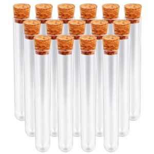 plastic test tubes with lids, 15x100mm (15ml) clear vials with seal cap container transparent test tubes with cork stoppers for jewelry seed beads powder spice liquid storage (15 pcs)