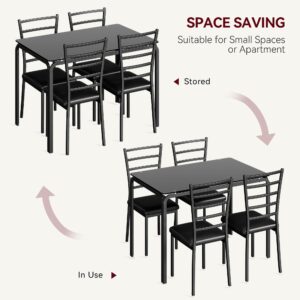 Glass Dining Table Set for 4, Kitchen Table and Chairs for 4, 5 Piece Kitchen Dining Room Table Set,Space-Saving Wood Modern Rectangle Dinner Table Dinette Furniture for Breakfast Nook,Home Office