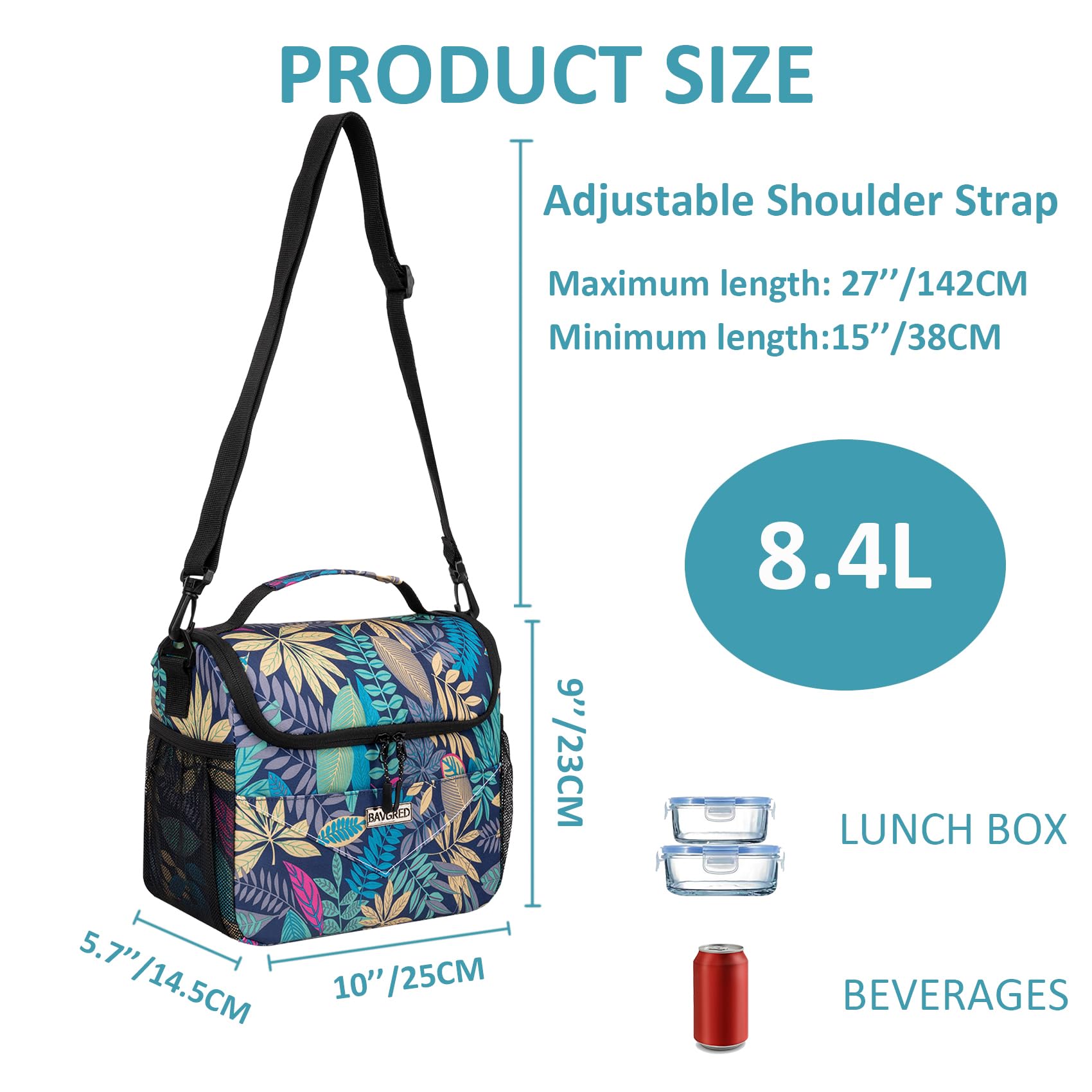 BAVGRED Lunch Bags for Women, Insulated Lunch Box Reusable Tote Lunch Bag for Office Picnic Camping-Leakproof Soft Mini Cooler Bag with Adjustable Shoulder Strap