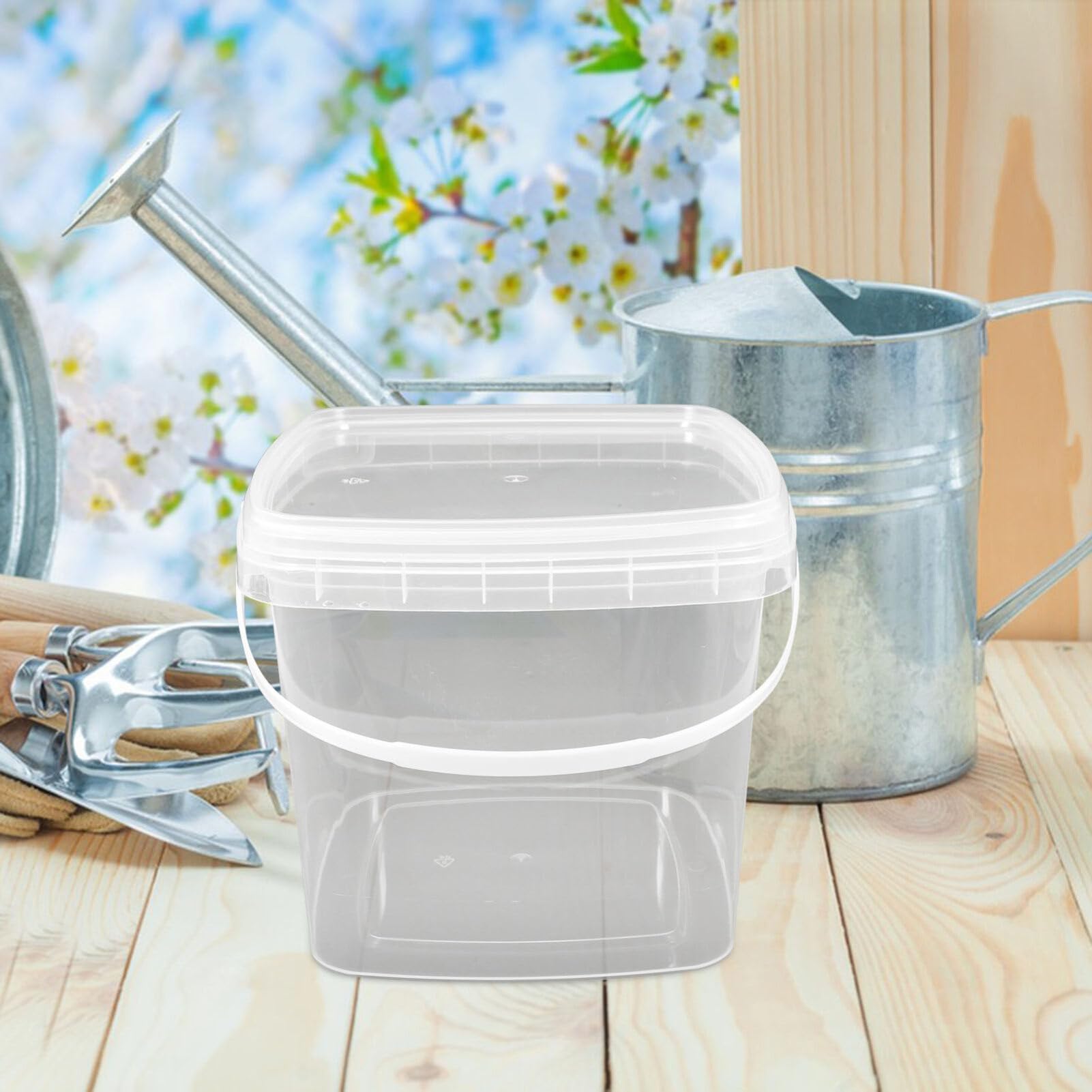 Homoyoyo Clear Plastic Bucket with Handle Lid,Heavy Duty Square Plastic Bucket Ice Cream Buckets Food Storage Containers Water Pail Industrial Pail Party Tub Empty Paint Can