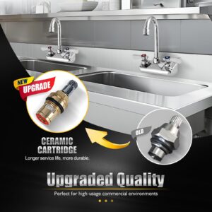 Upgraded 4 Inch Center Commercial Sink Faucet Wall Mount Kitchen Hand Sink Faucet, Ceramic Valve, Premium Brass, Chrome Finish, 3-1/2" Gooseneck Spout, Easy-Use Dual Lever